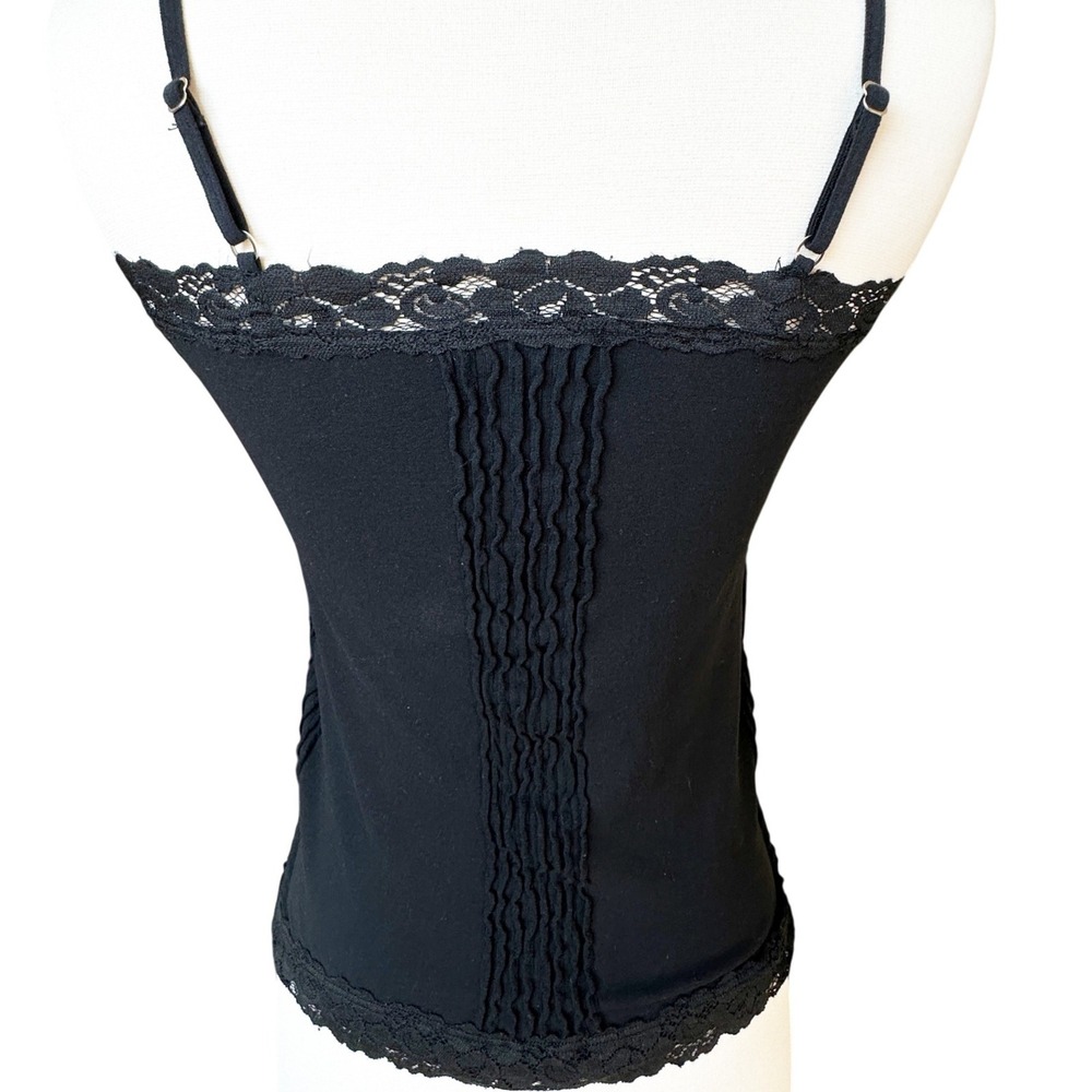VTG Bebe Black Lace Trim Ruched Camisole Tank Top Y2K Layering Lagenlook 90s 00s - Picture 4 of 6